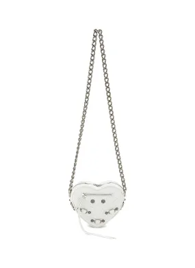 -----------BALENCIAGA  ---- ------------WHITE ----Mini ‘Cagole’ Heart Shape Arena Finish Leather Chain Crossbody Bag --