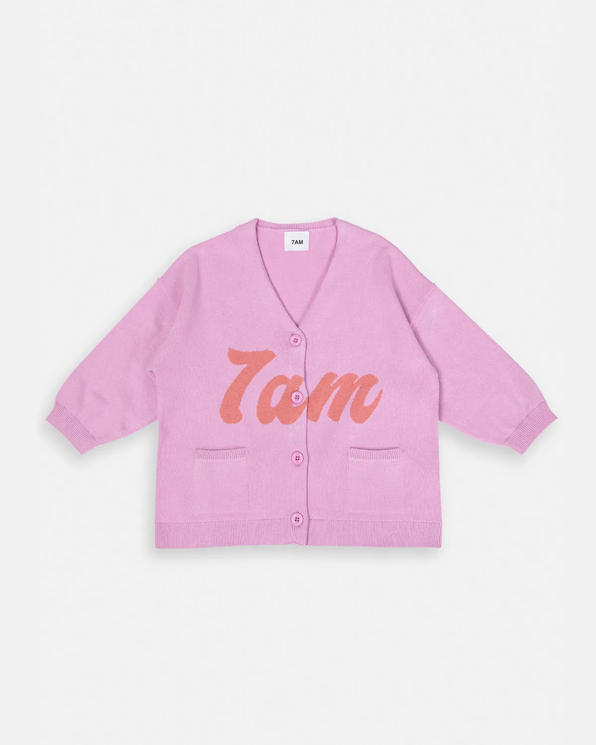 7AM Logo Boxy Cotton Cardigan