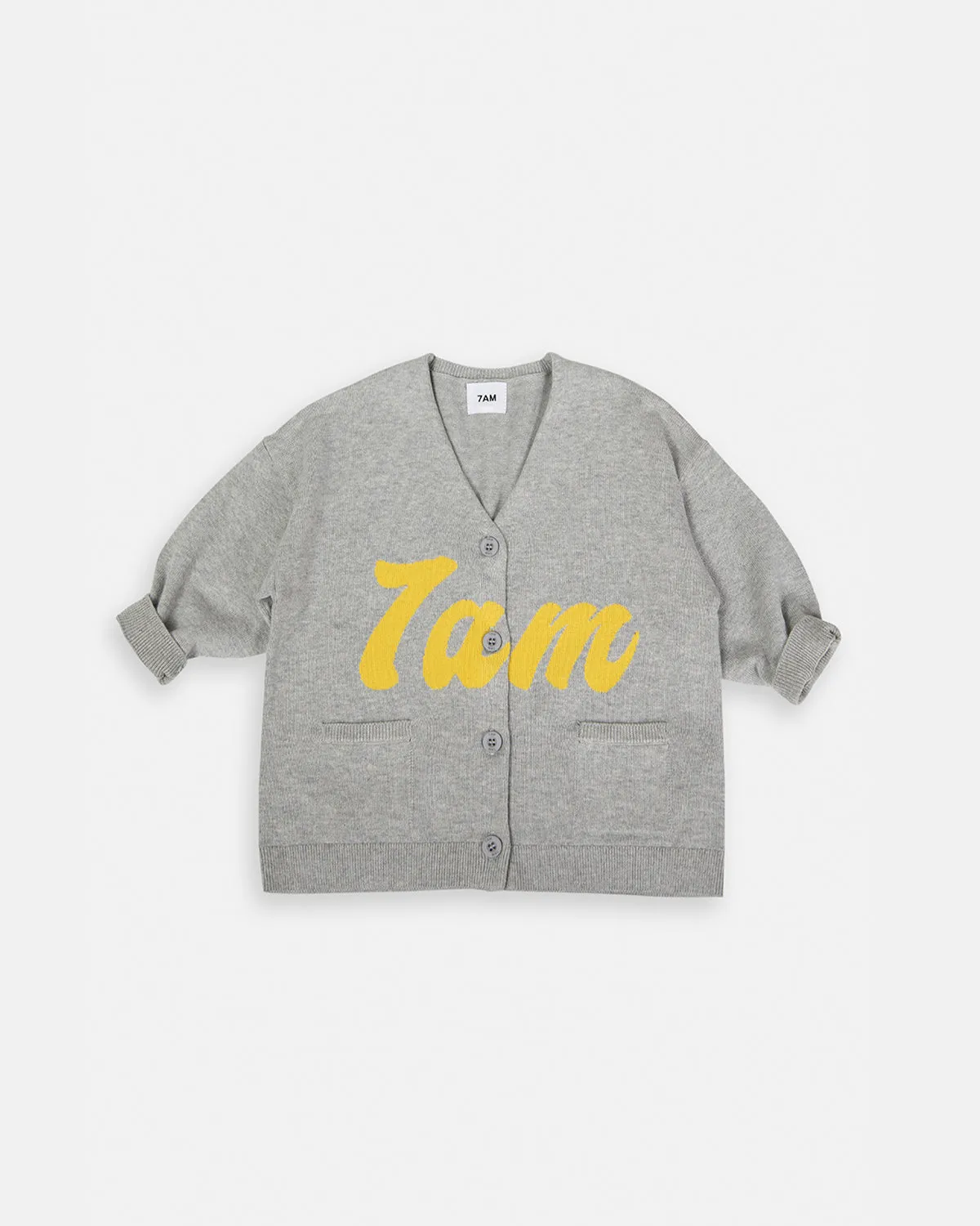 7AM Logo Boxy Cotton Cardigan