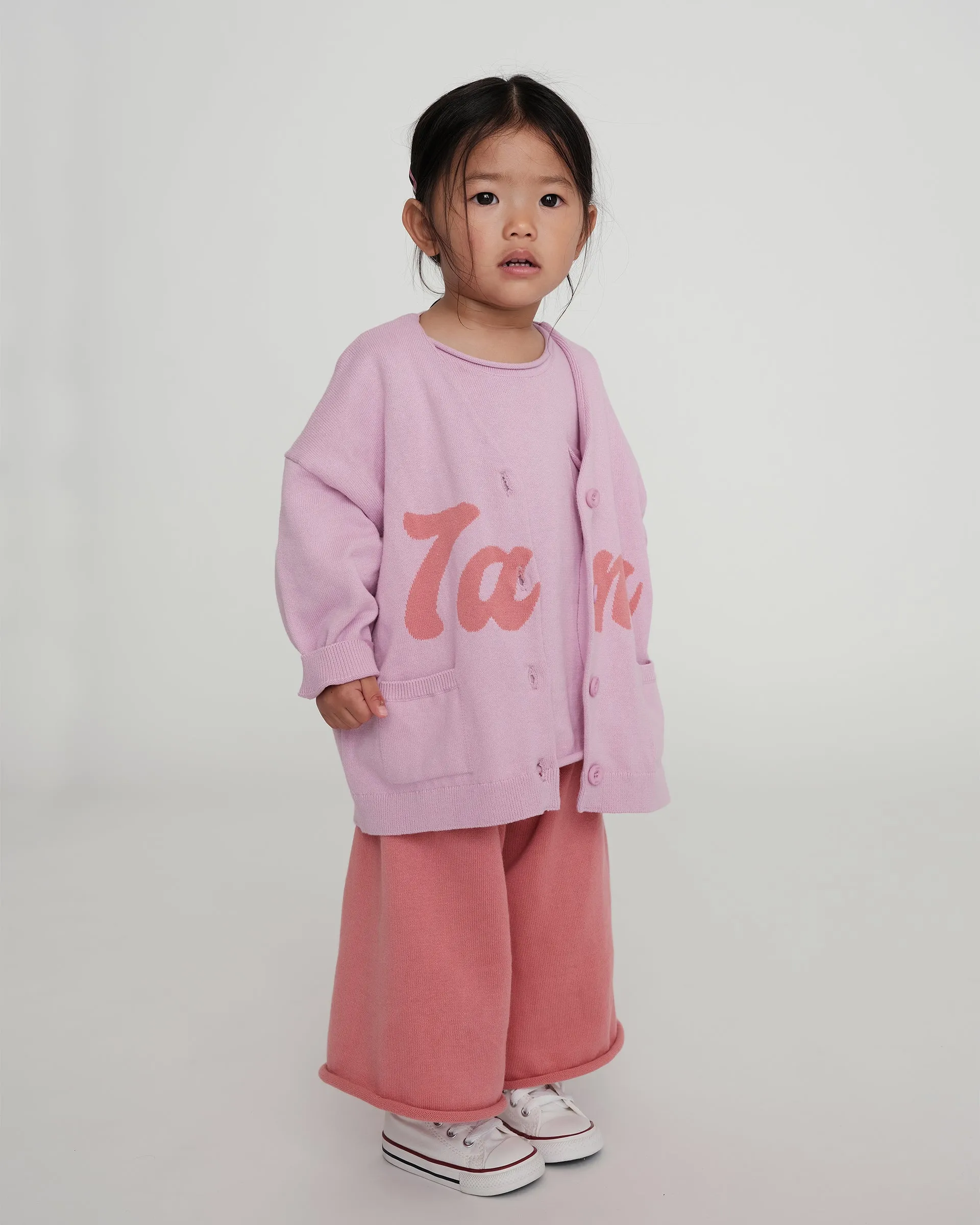 7AM Logo Boxy Cotton Cardigan