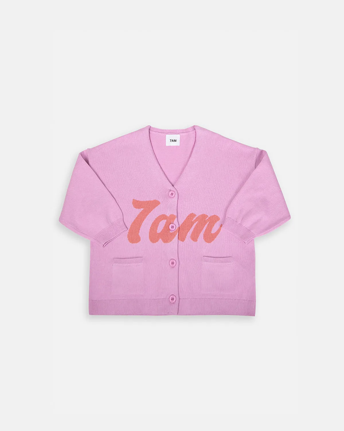 7AM Logo Boxy Cotton Cardigan