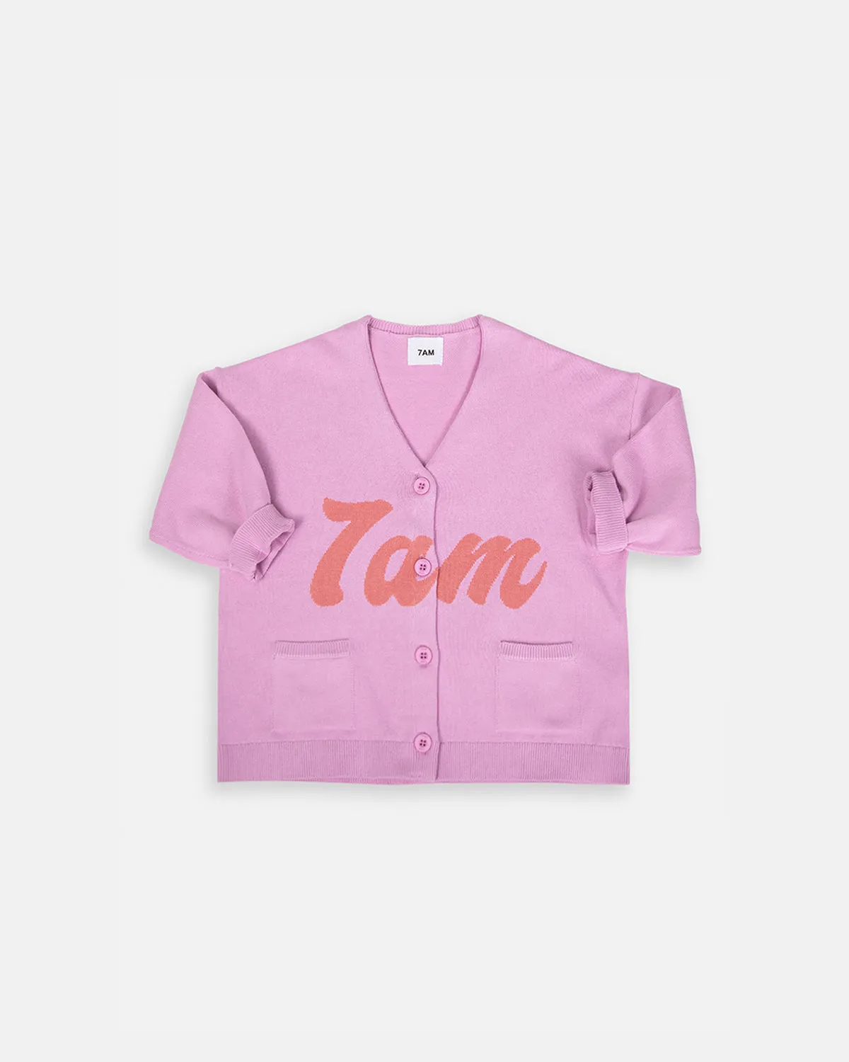 7AM Logo Boxy Cotton Cardigan