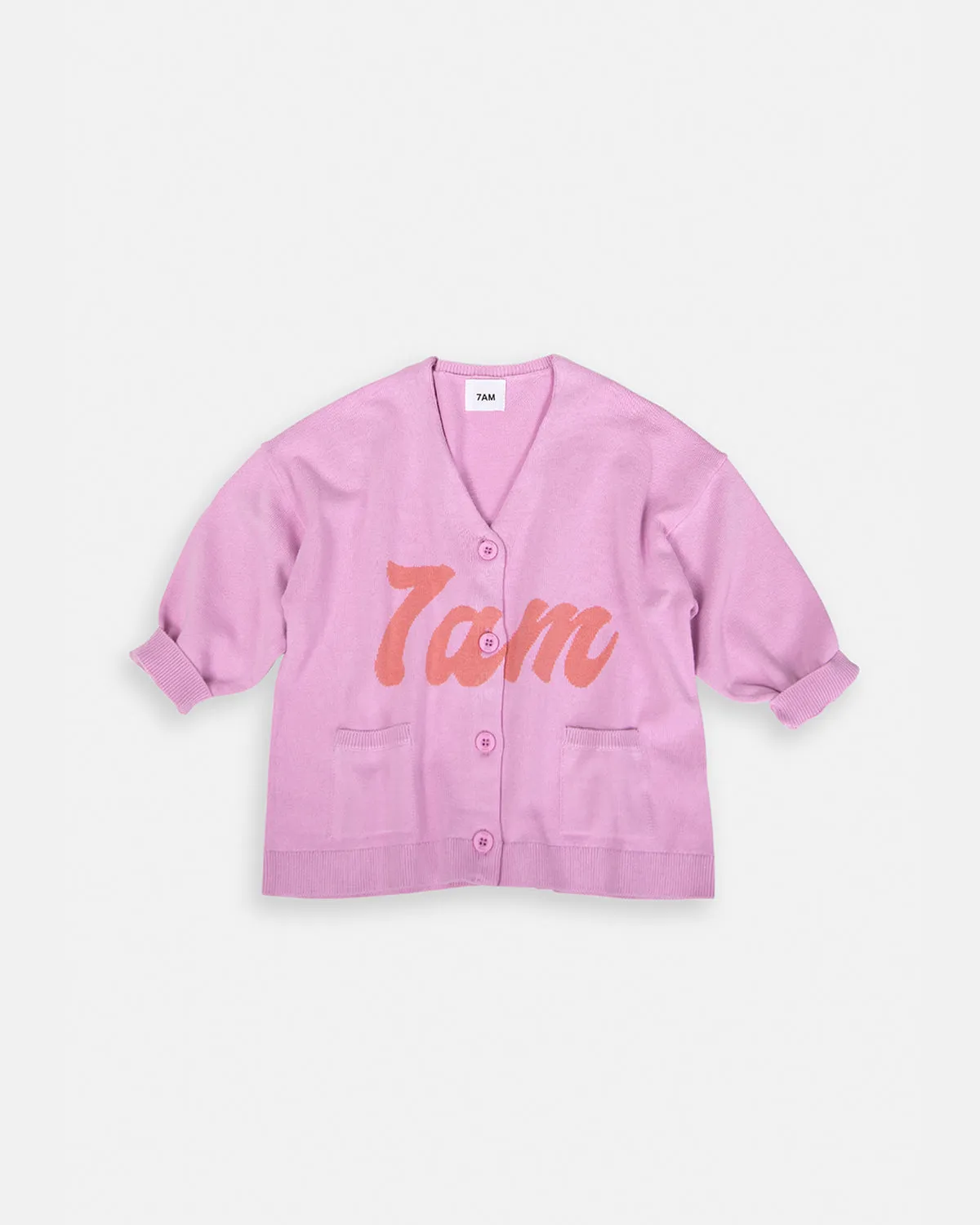 7AM Logo Boxy Cotton Cardigan