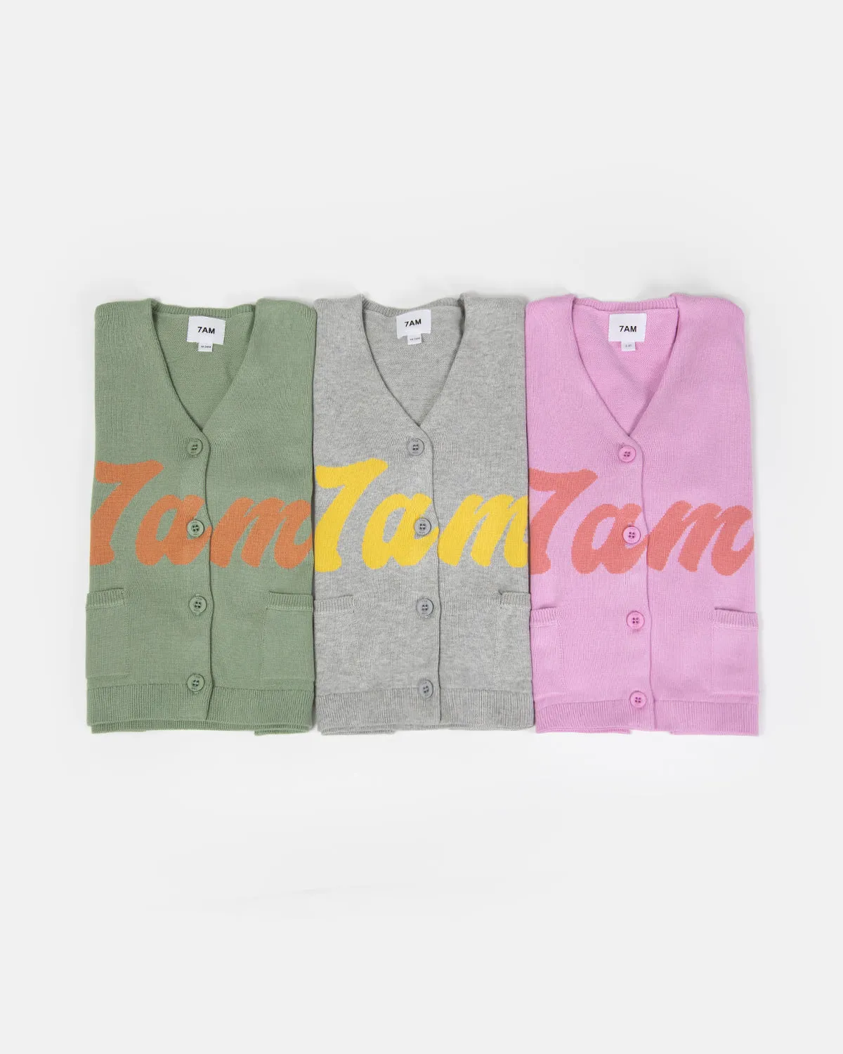 7AM Logo Boxy Cotton Cardigan