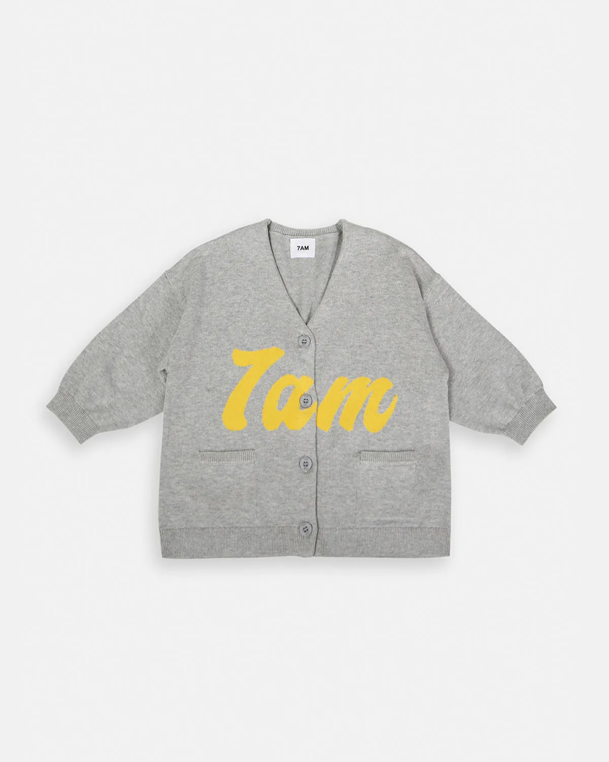 7AM Logo Boxy Cotton Cardigan