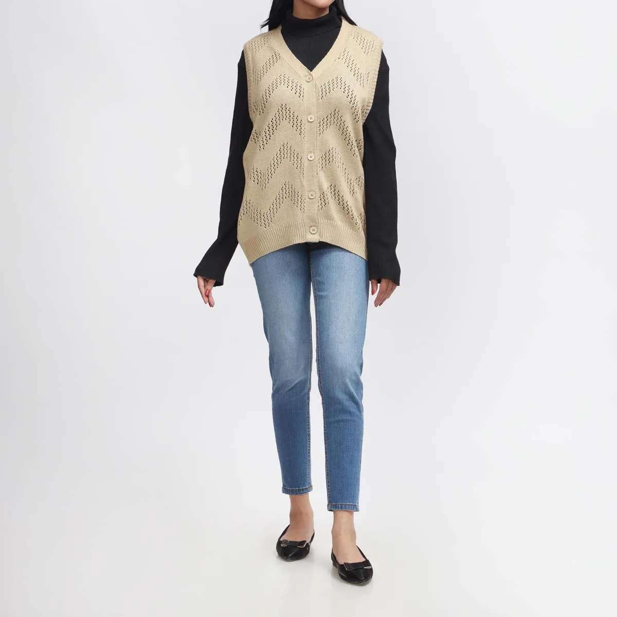 Beige Mid Length Cardigan PW3910