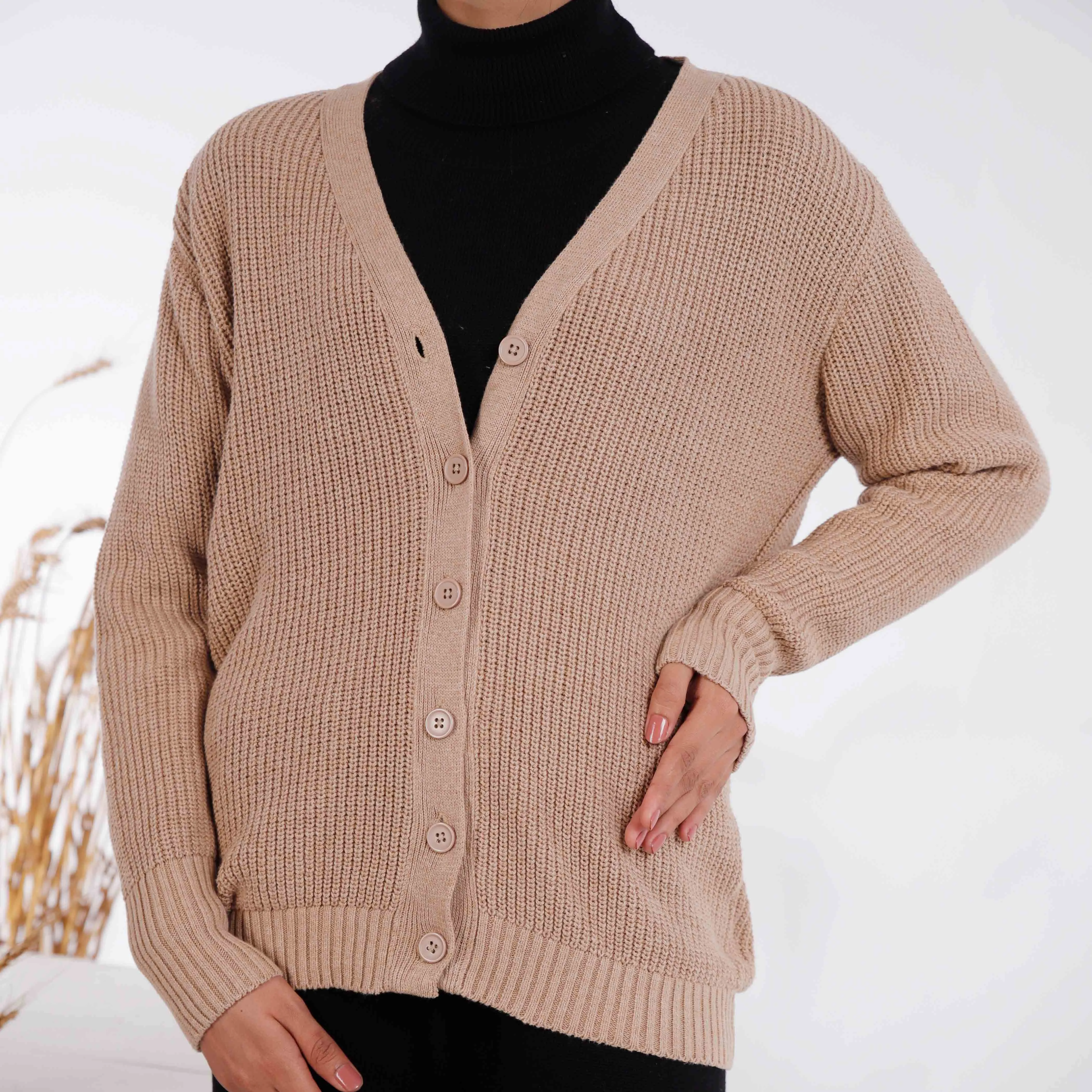 Beige Mid Length Cardigan PW4824