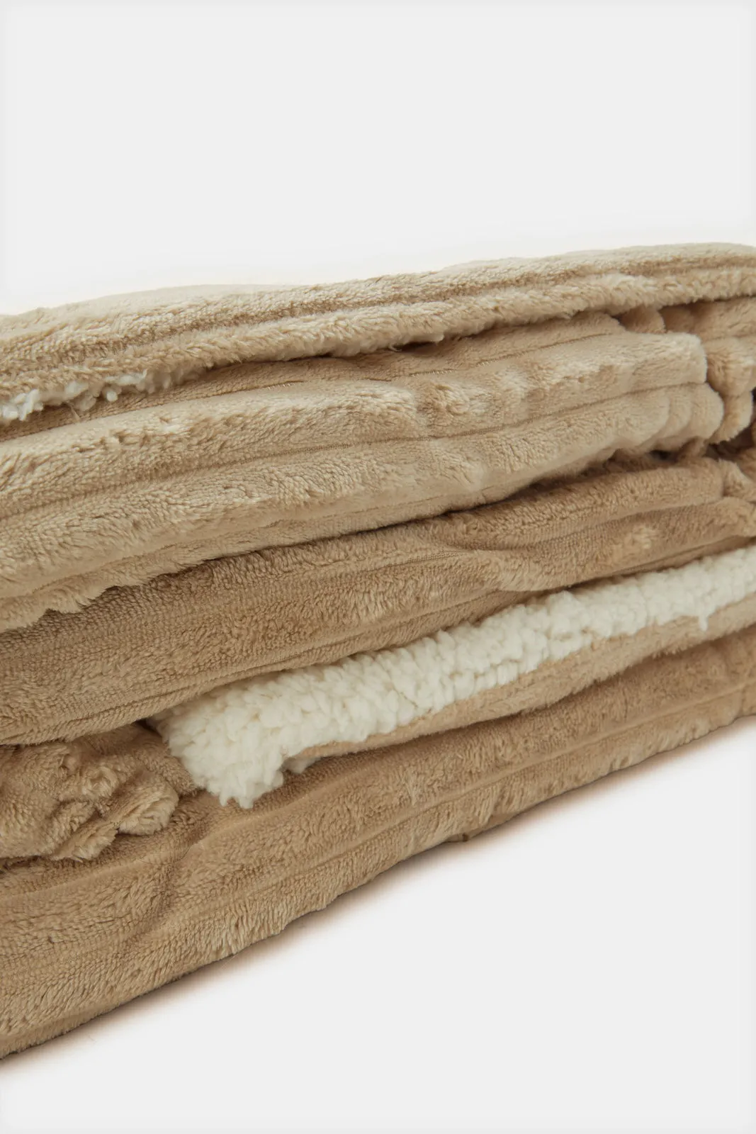 Beige Reversible Sherpa Blanket (Single Size)