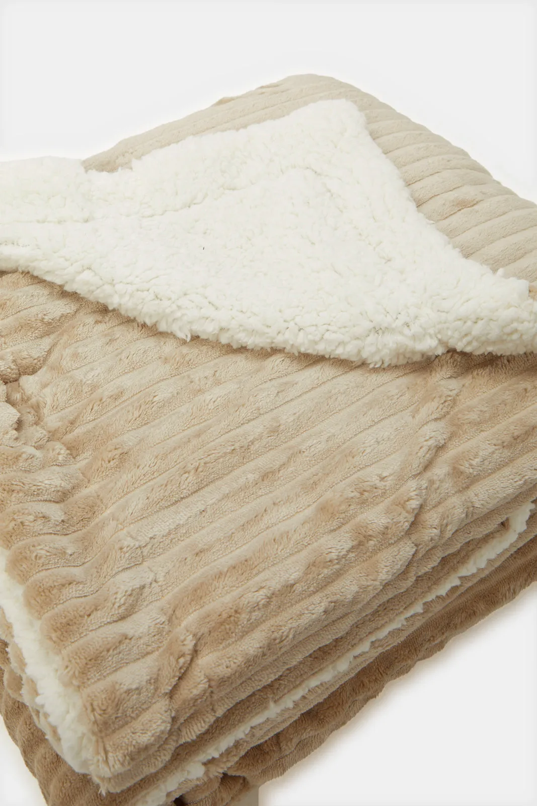 Beige Reversible Sherpa Blanket (Single Size)