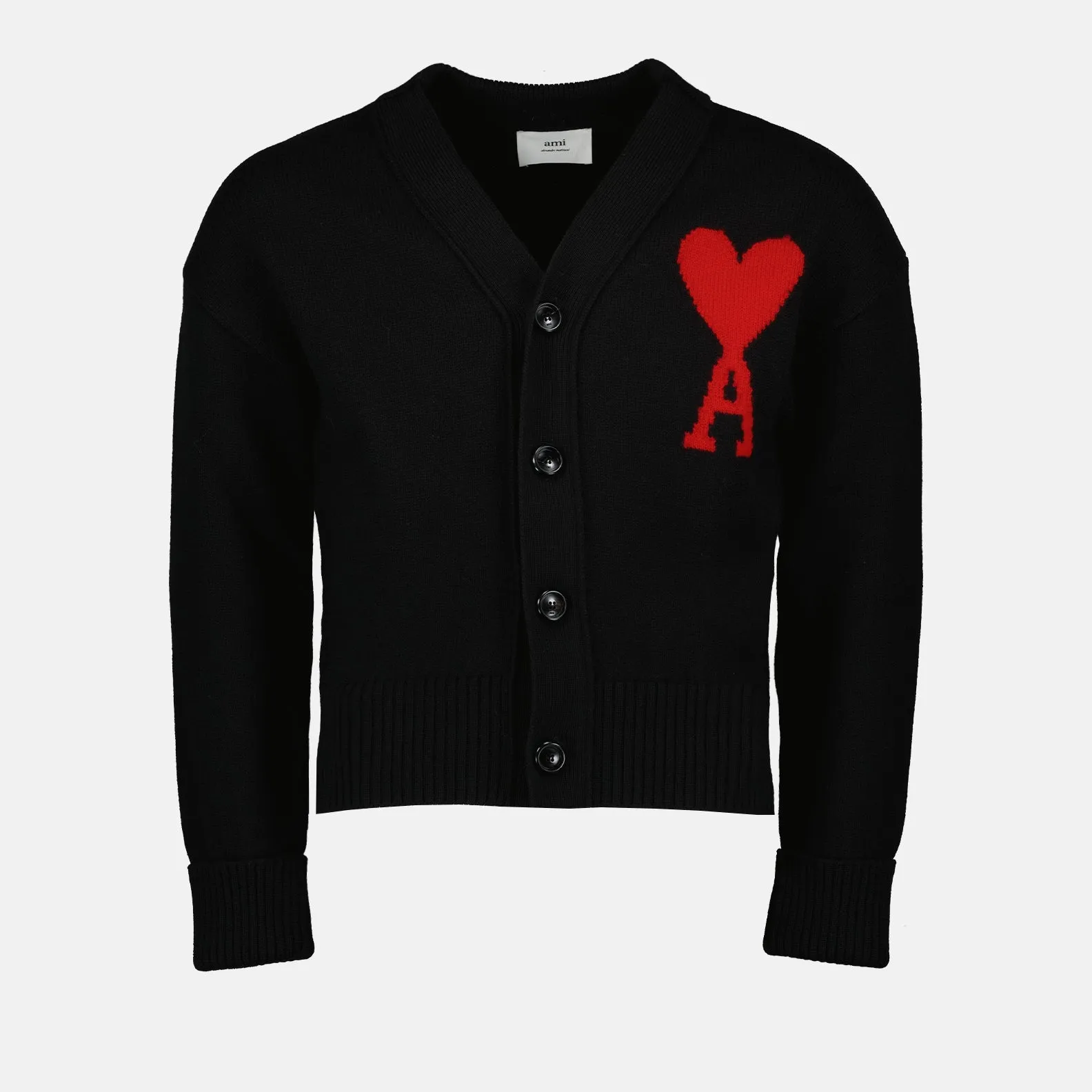 Black Cardigan with Heart Logo Oversized