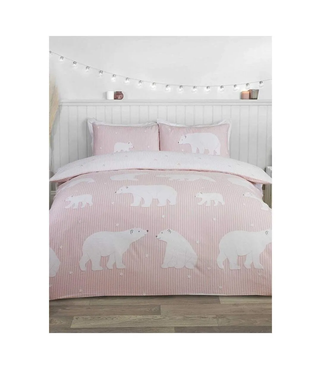 Brushed cotton polar bear duvet cover set blush Rapport