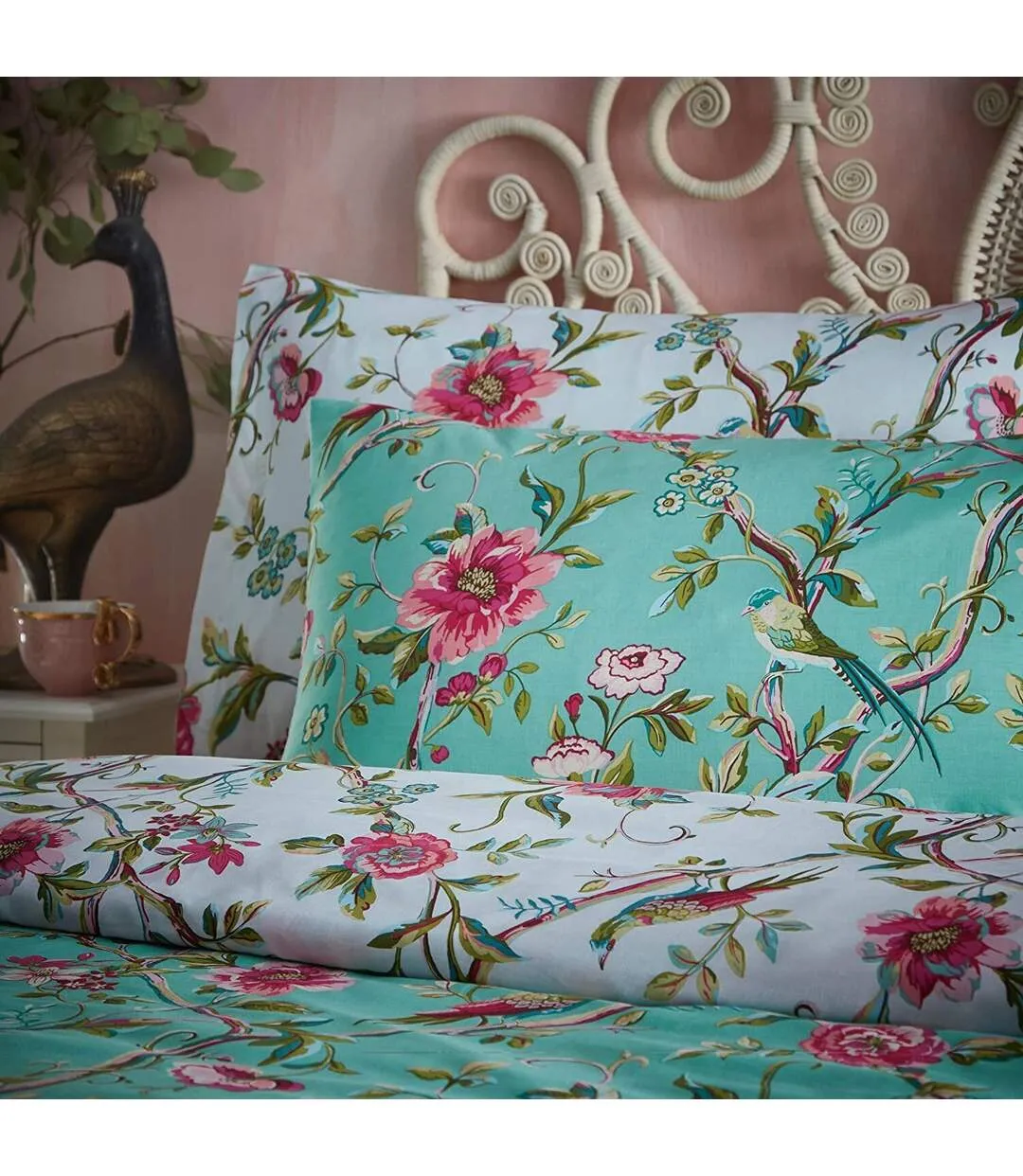 Chinoiserie vintage duvet cover set bright jade Furn