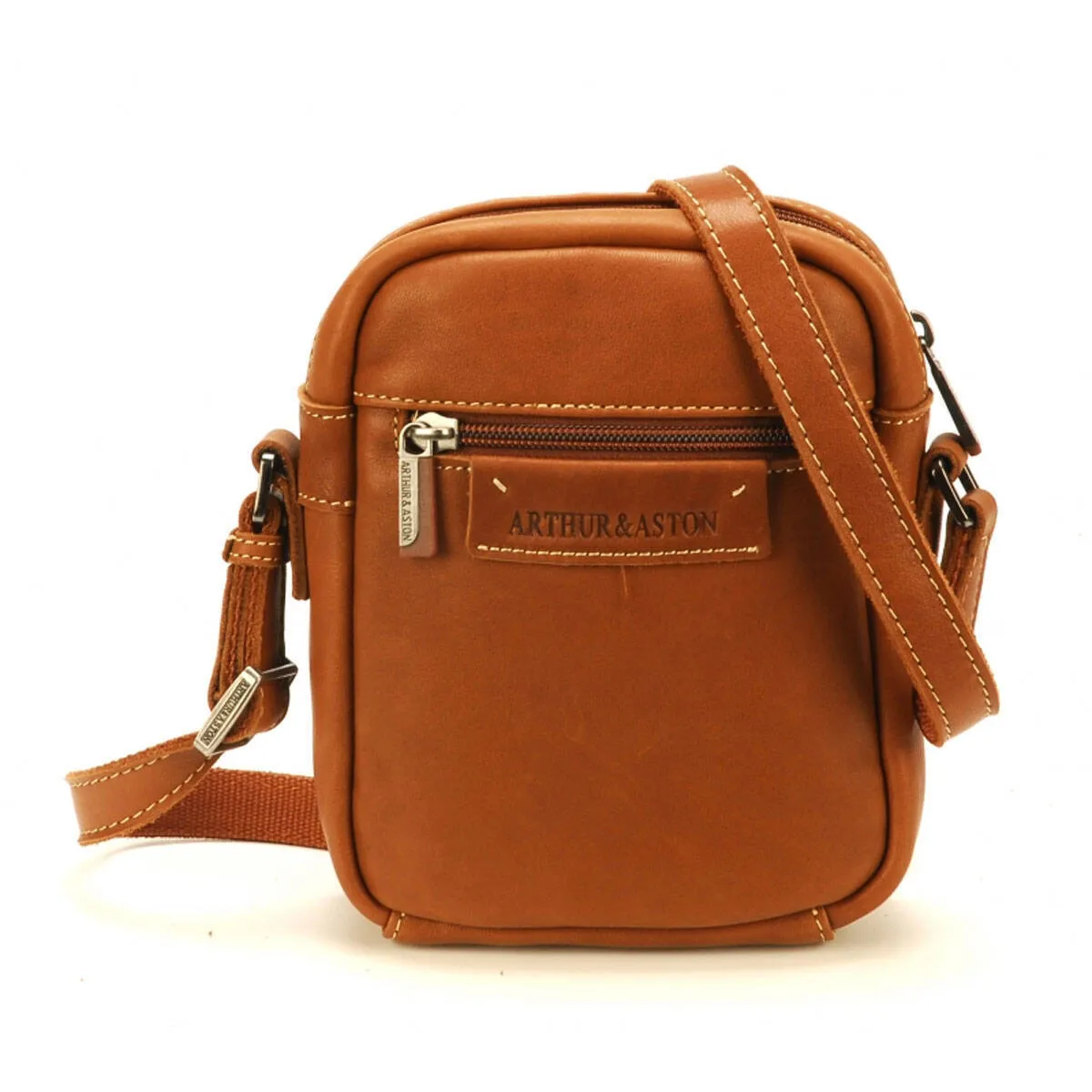 Cognac men's small leather crossbody bag 2028-09