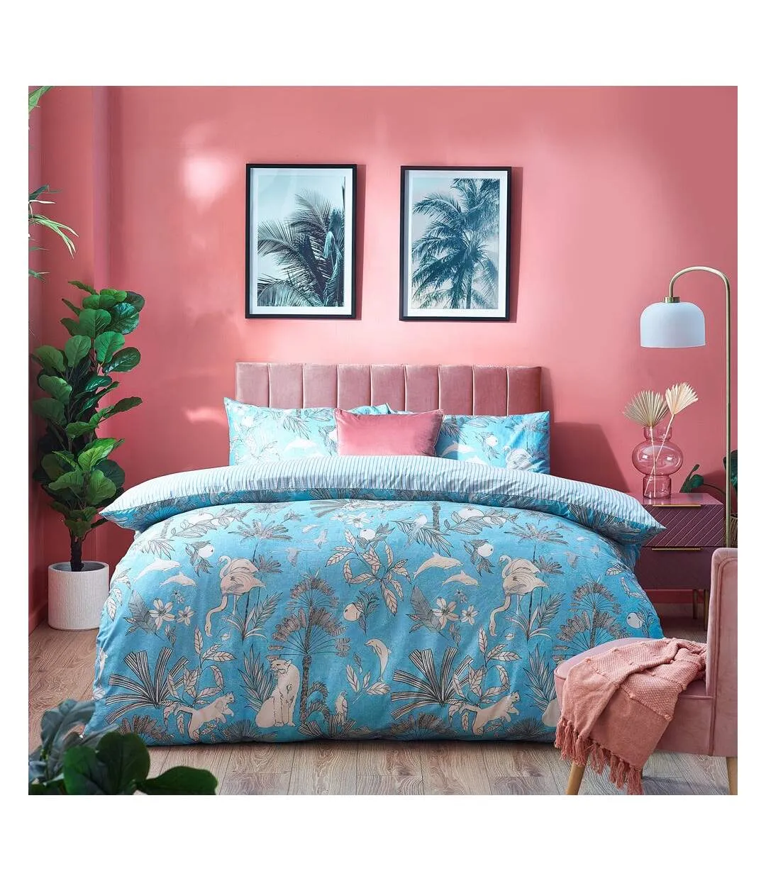 Colony palm leaf duvet cover set pool blue Furn