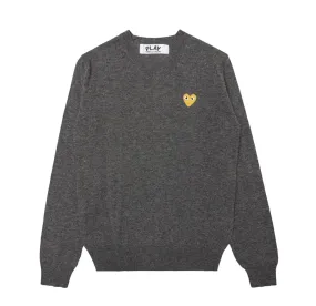 COMME des GARONS PLAY Gold Heart V-Neck Sweater - Grey