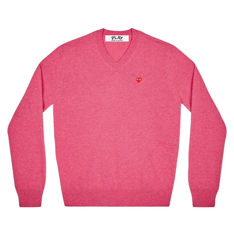 COMME des GARONS Small Heart V Neck Sweater - Pink