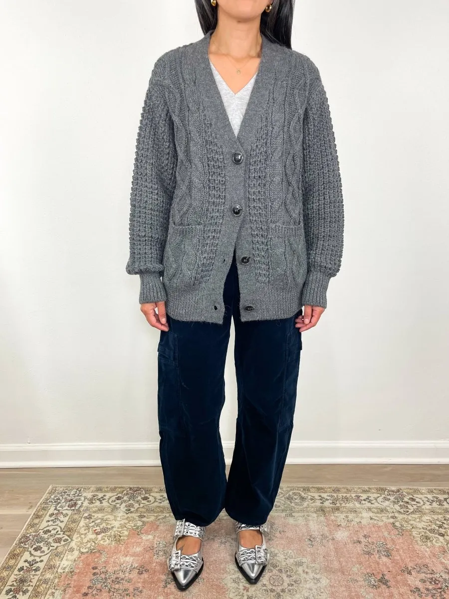 Cozy Cable Cardigan Charcoal Alpaca