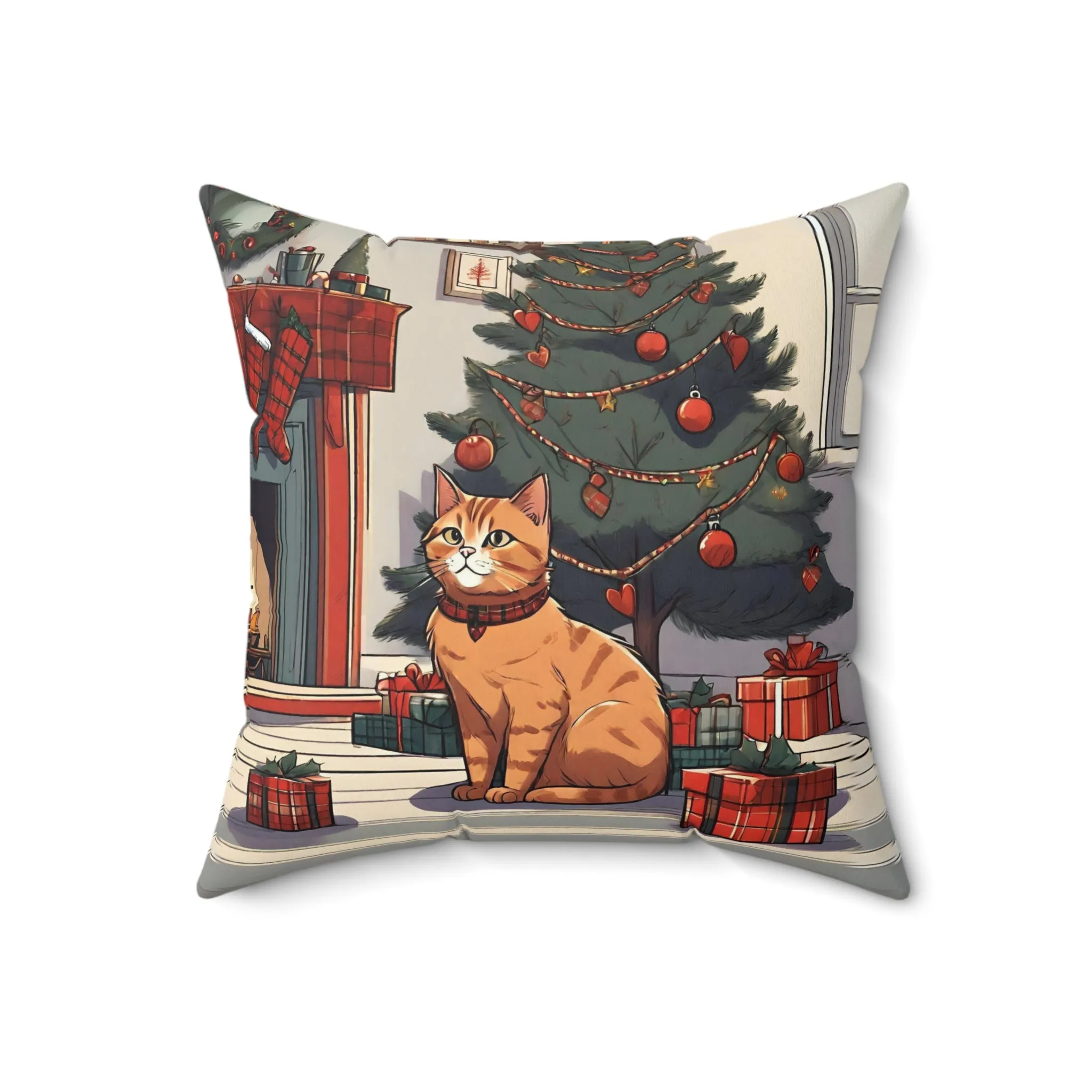 Cute Ginger Cat Christmas Pillow