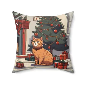 Cute Ginger Cat Christmas Pillow