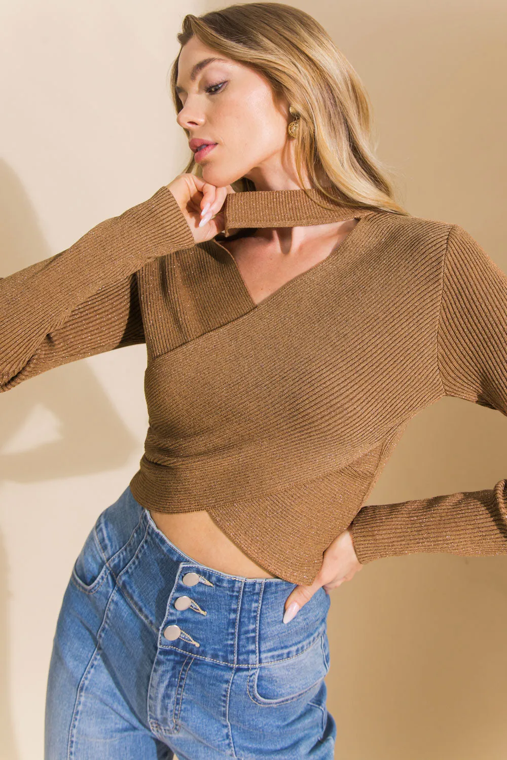 DEVOTION METALLIC SWEATER CROP TOP