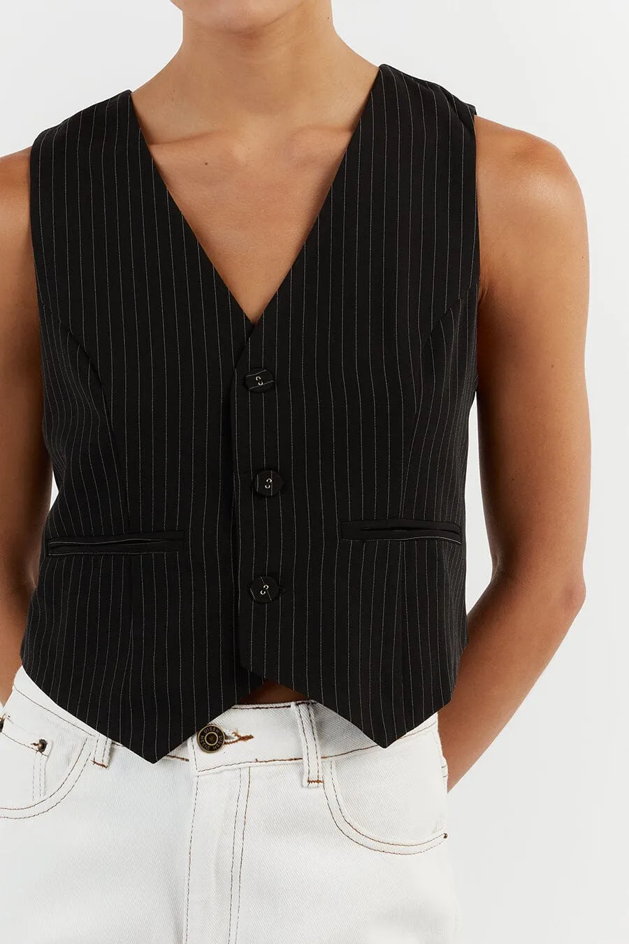 DIEGO BLACK PINSTRIPE VEST