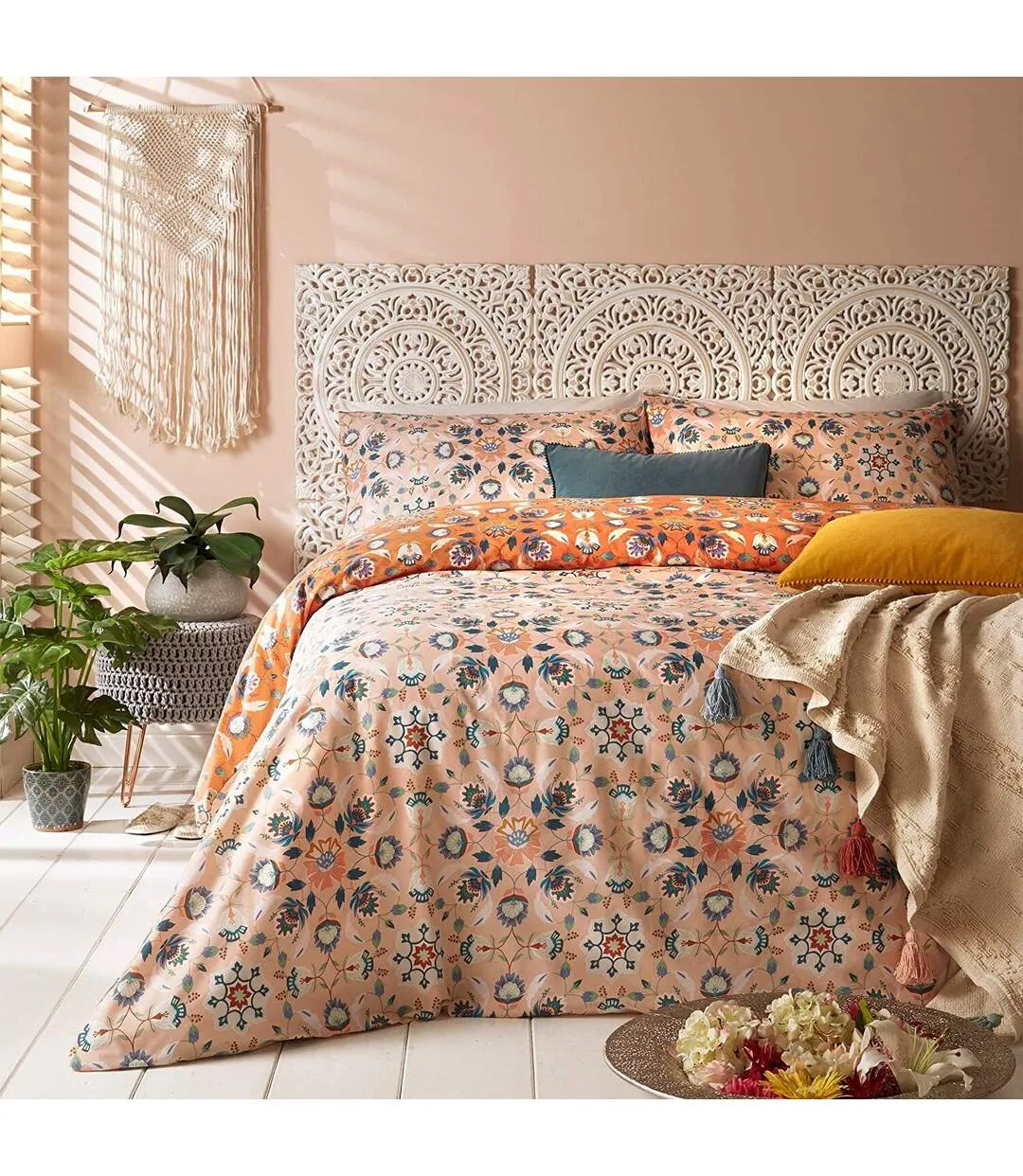 Folk floral duvet cover set orange Furn