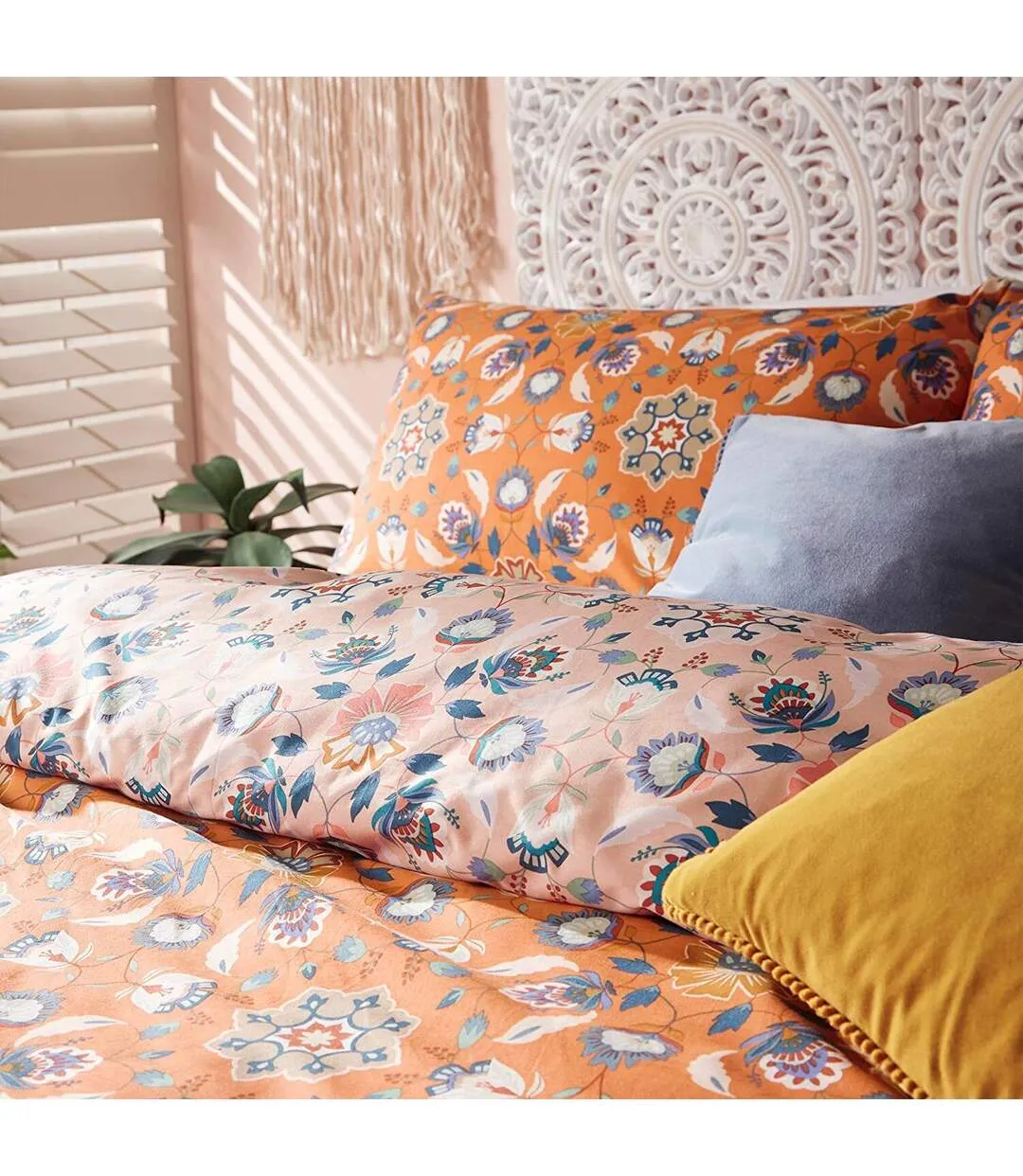 Folk floral duvet cover set orange Furn