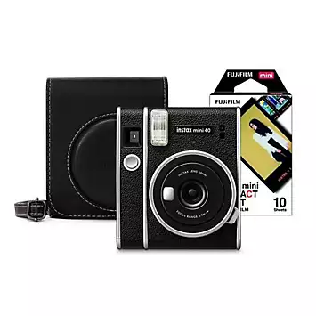 Fujifilm Instax Mini 40 Instant Camera with 10 Shot Contact Sheet Deco Film & Case - Black | Kaleidoscope