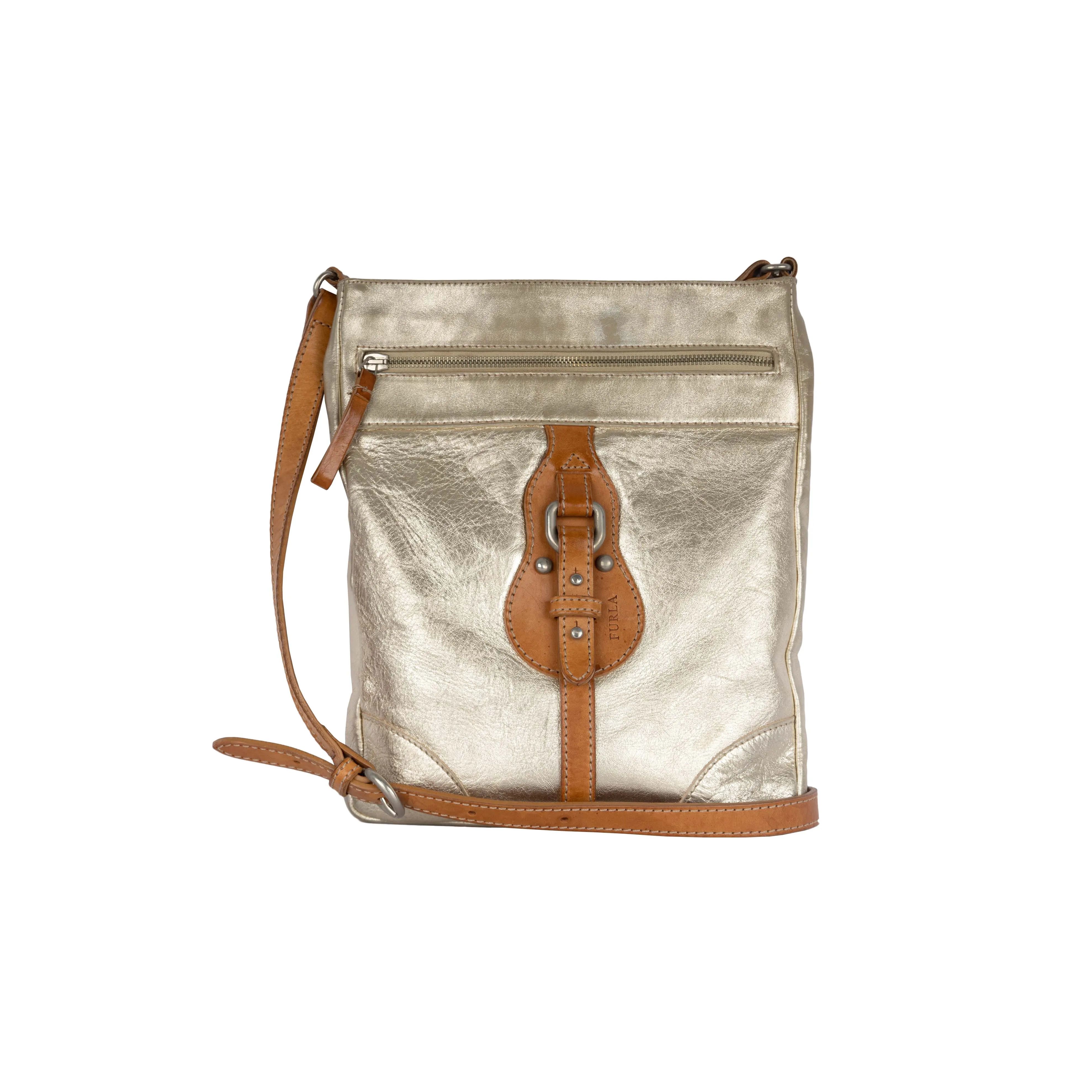 Furla Golden Metallic Crossbody Bag - '10s