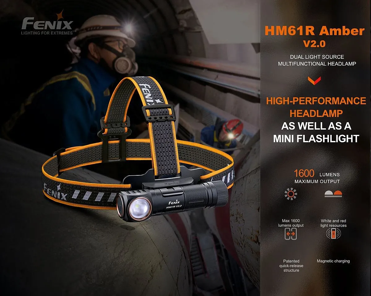 headlamp Fenix HM61R Amber V2.0 - Black