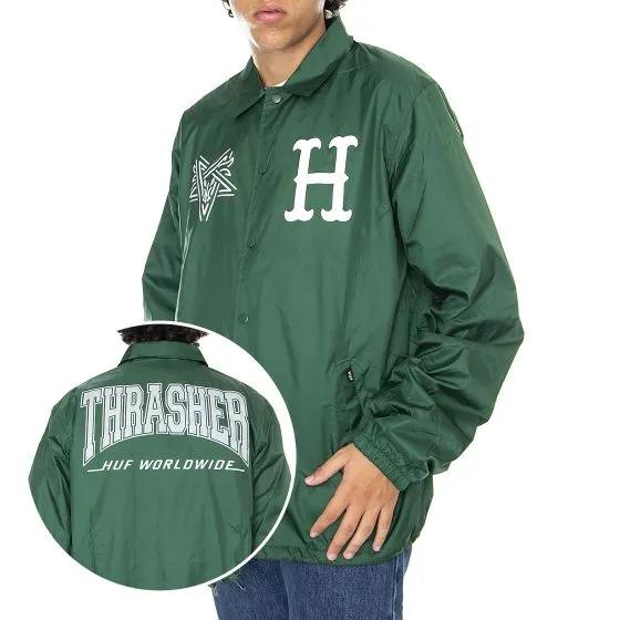 Huf Mens Huf x Thrasher Split Coaches Forest Green Jacket