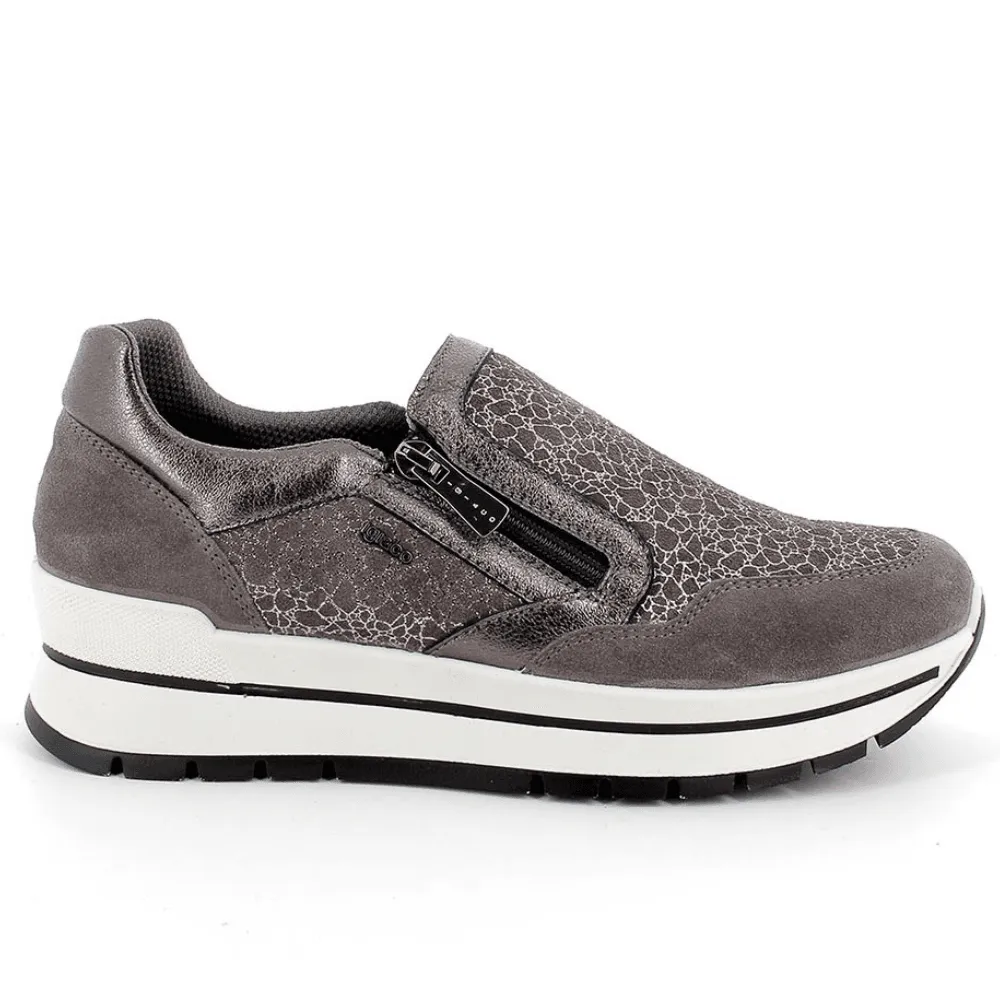 Igi & Co 4673 Grey Crackle Design Zip Trainers