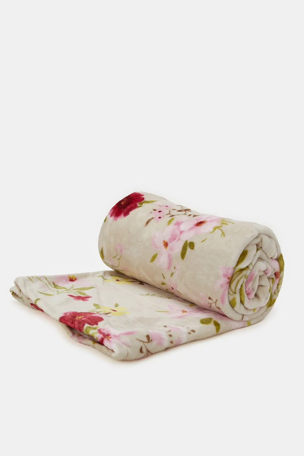 Ivory Floral Printed Blanket (Double Size)