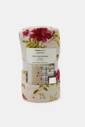 Ivory Floral Printed Blanket (Double Size)