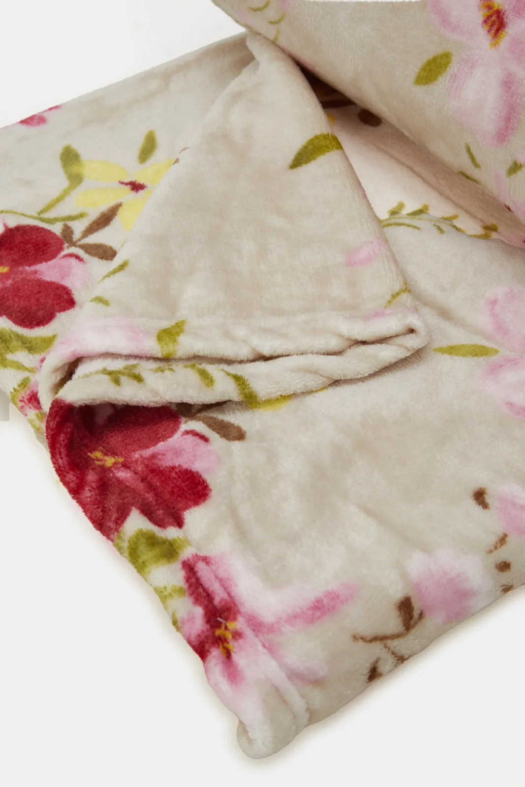 Ivory Floral Printed Blanket (Double Size)