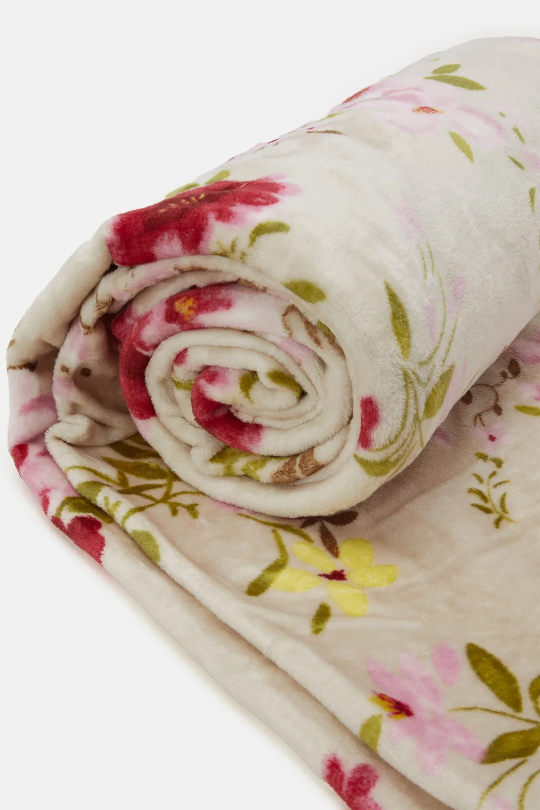 Ivory Floral Printed Blanket (Double Size)