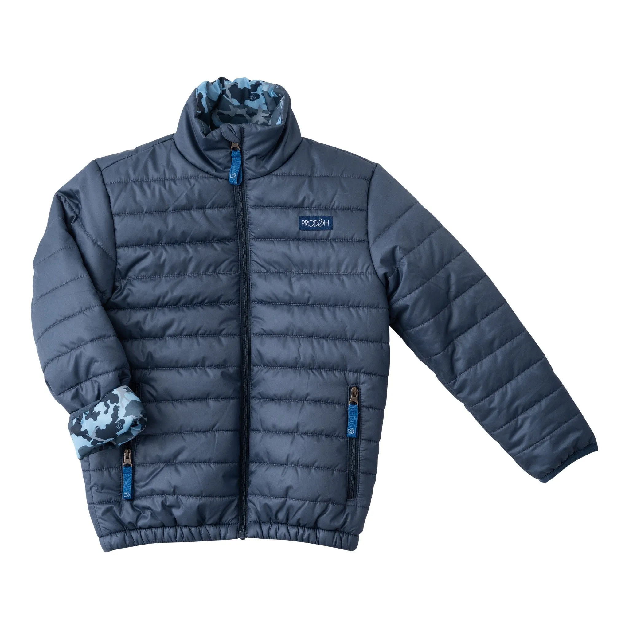 Kid's Puffer Jacket in Big Dipper Navy with Out of Sight Blue Camo Liner