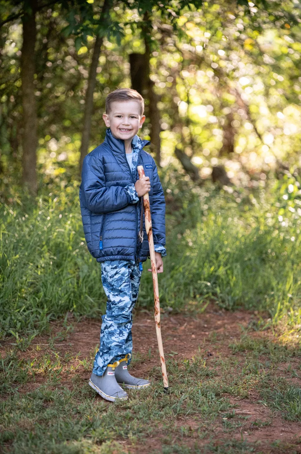 Kid's Puffer Jacket in Big Dipper Navy with Out of Sight Blue Camo Liner