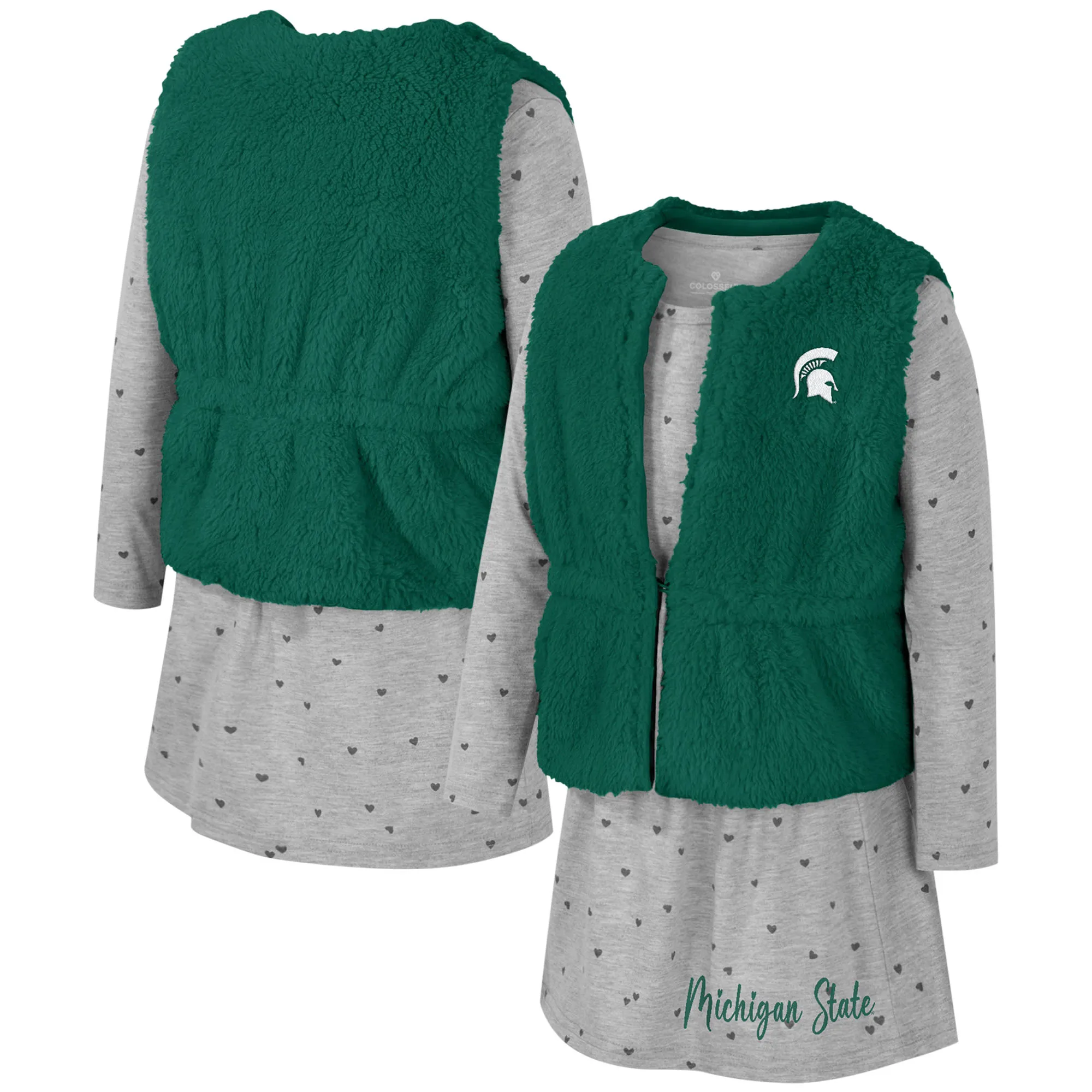 Lids Girls Toddler Colosseum Green Michigan State Spartans Meowing Vest & Dress Set