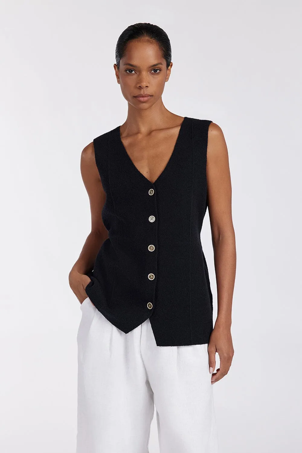 LISA BLACK TAILORED KNIT VEST