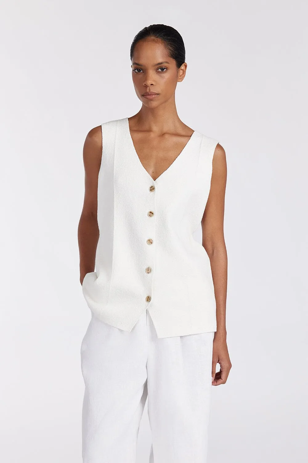 LISA OFF WHITE TAILORED KNIT VEST