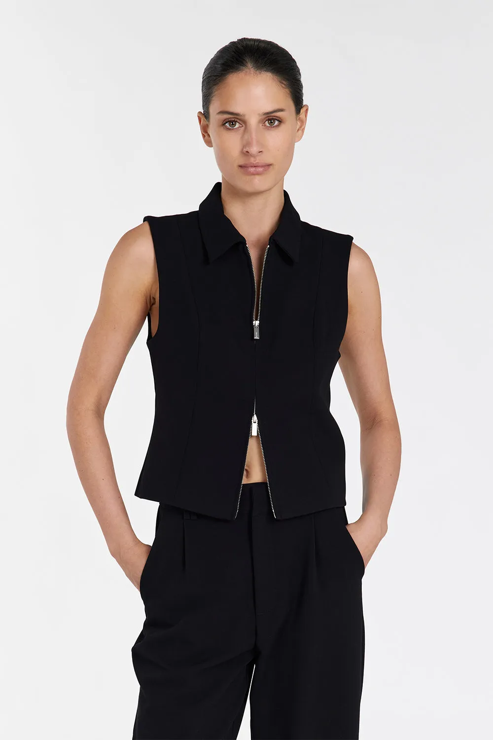 LIV BLACK ZIP COLLARED VEST