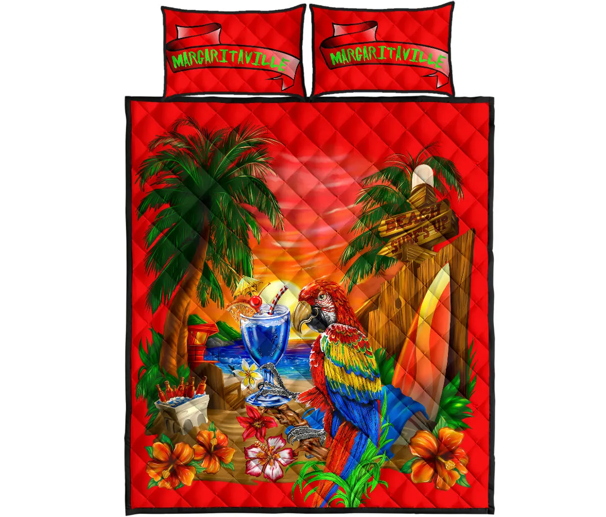 Margaritaville Beach Red Quilt Set