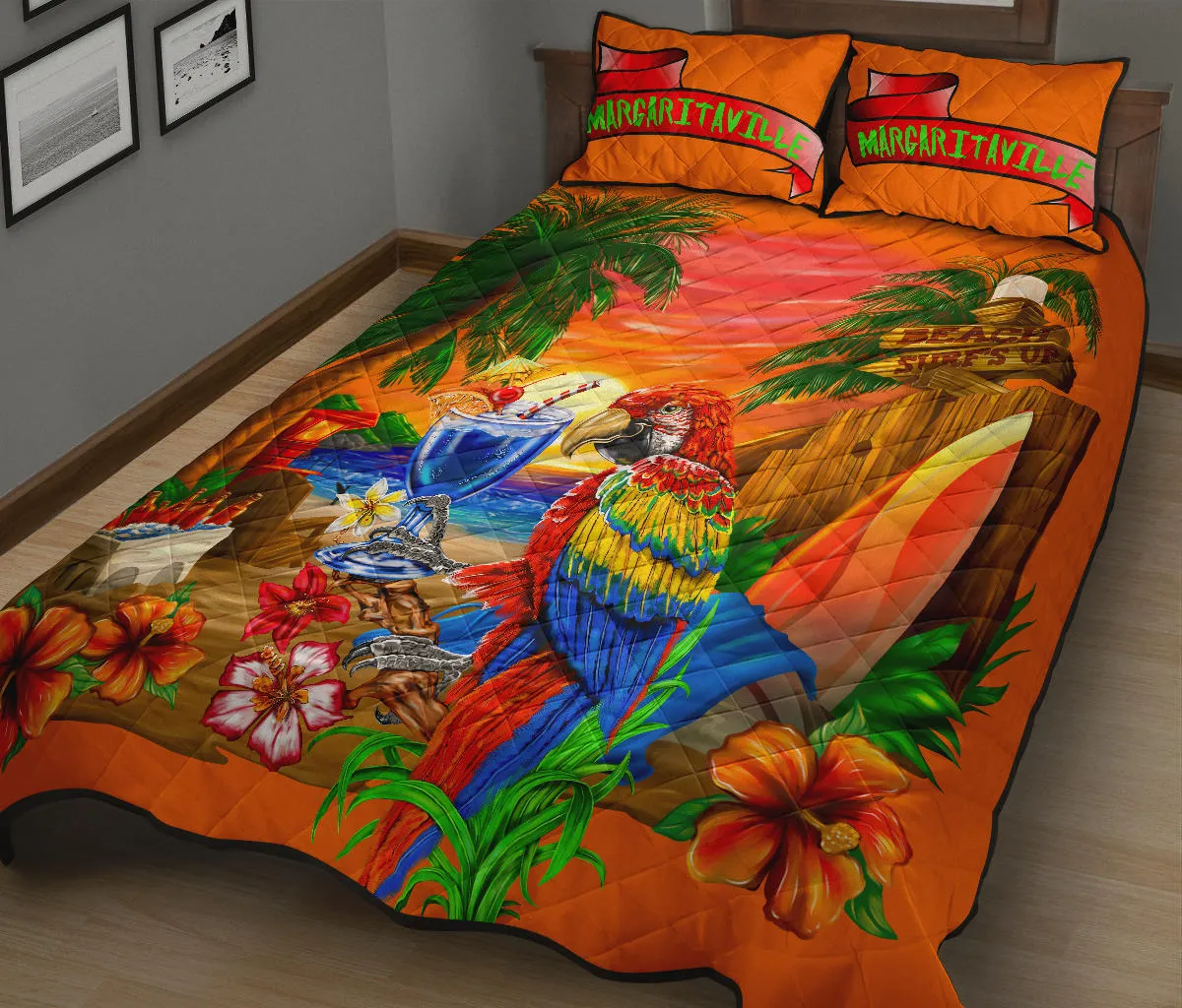 Margaritaville Parrot Beach Sunset Orange Quilt Set