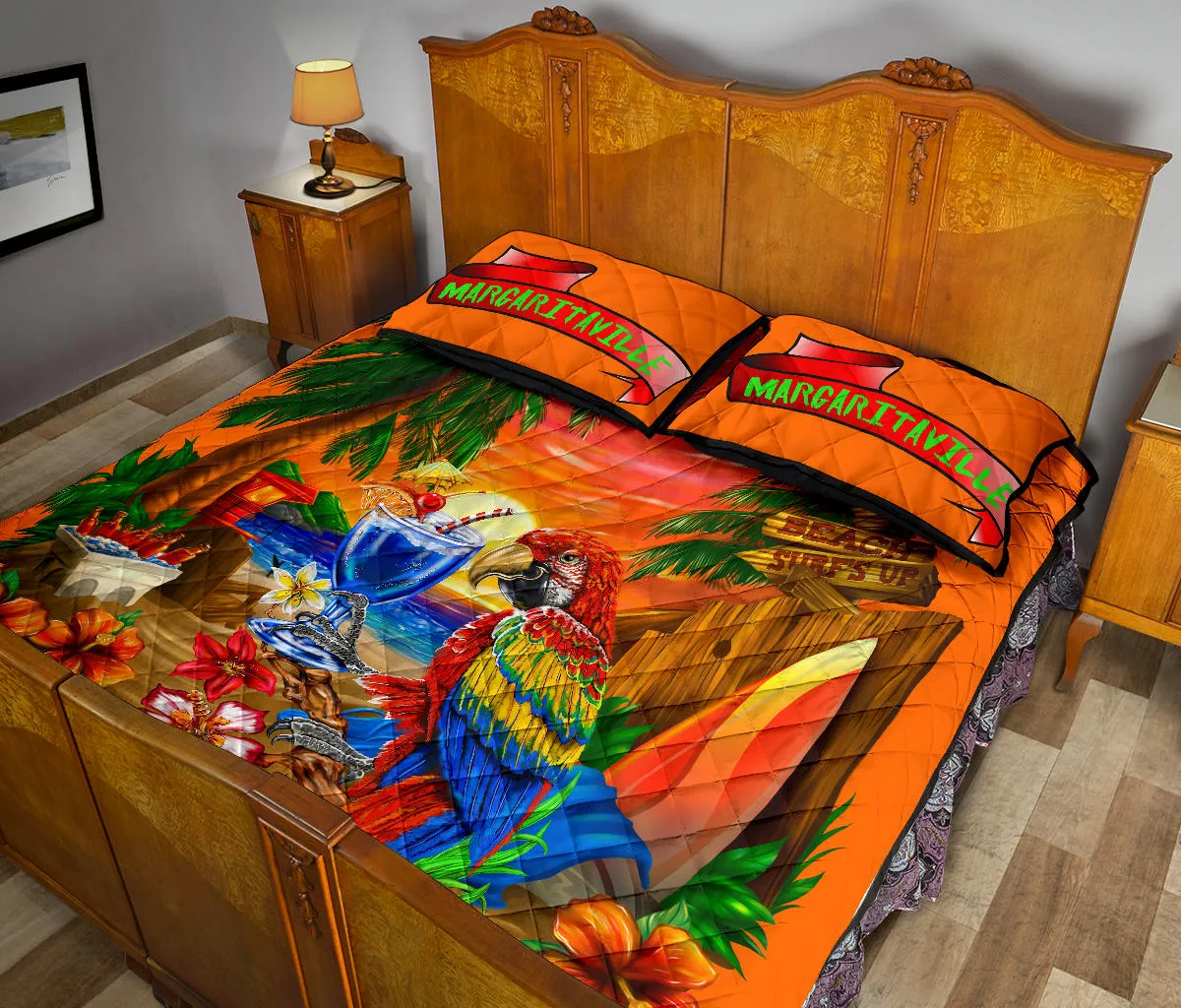 Margaritaville Parrot Beach Sunset Orange Quilt Set