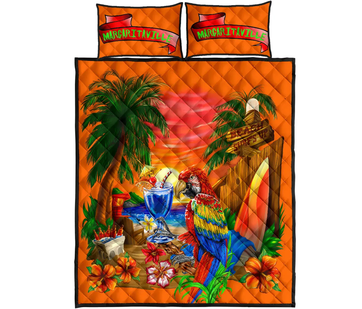 Margaritaville Parrot Beach Sunset Orange Quilt Set