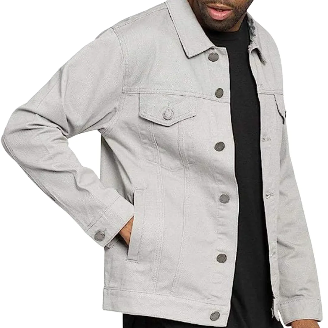 Mens Denim Jacket Grey with Black Print World Tour Paris Tokyo London Milan LA