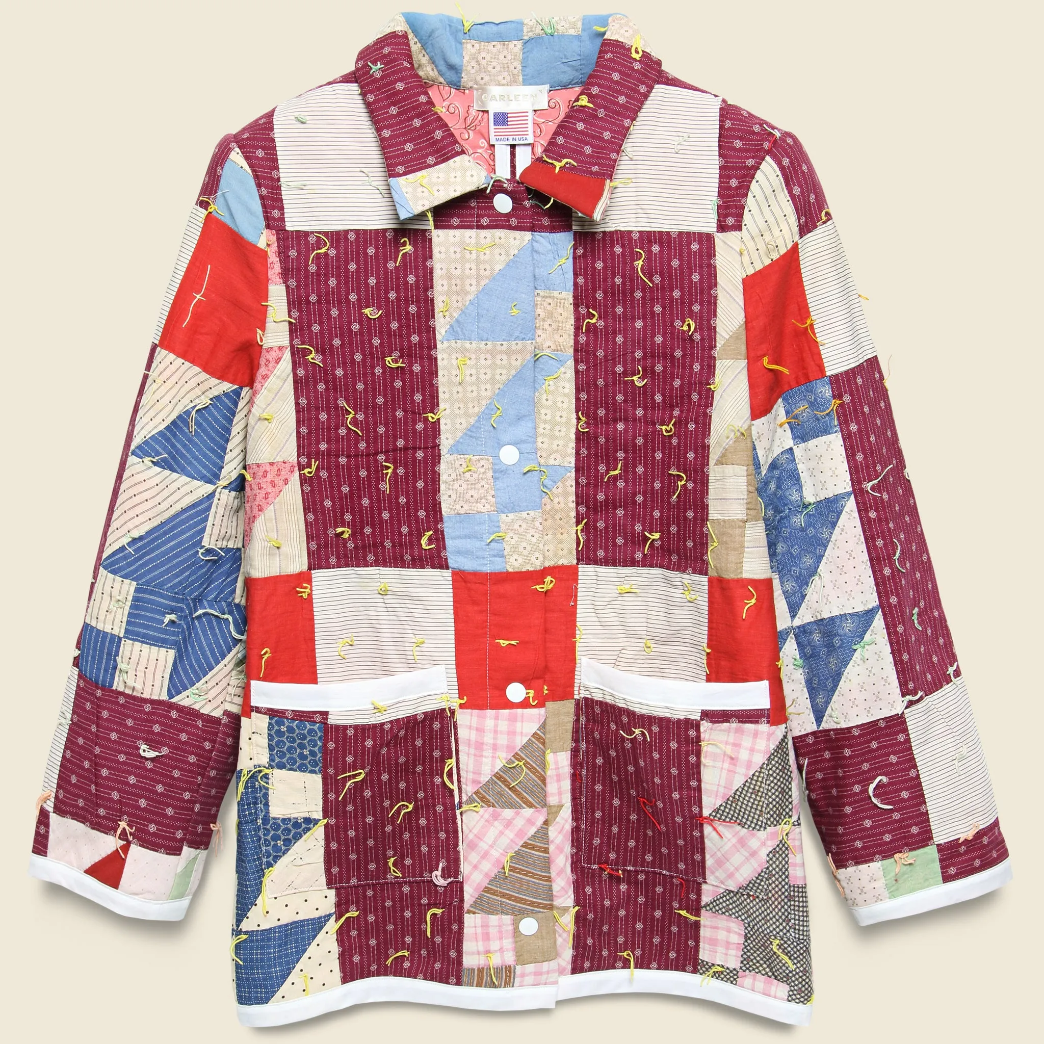 Moving Day Quilt Jacket - Yellow Tassle/Maroon/Red Puzzle