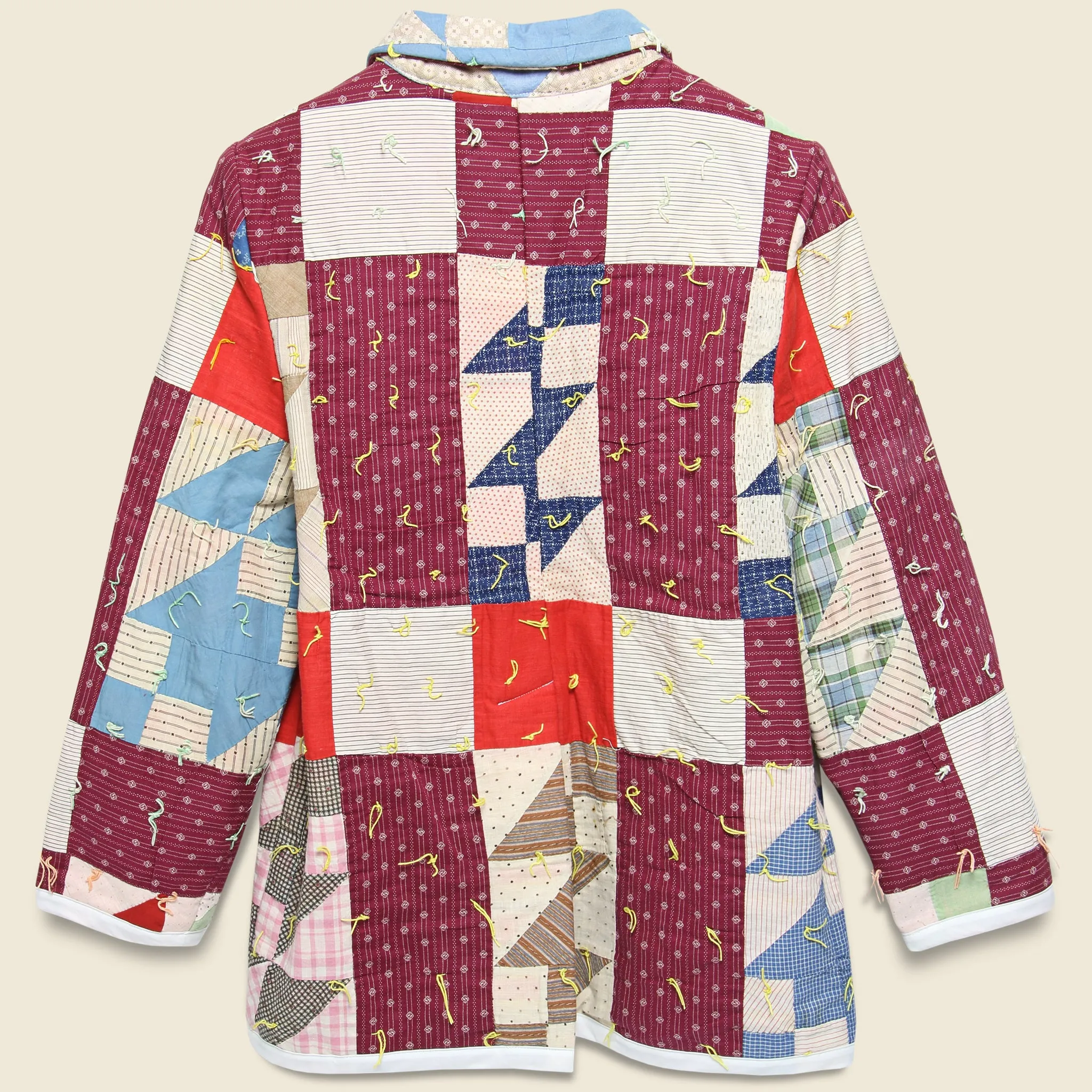 Moving Day Quilt Jacket - Yellow Tassle/Maroon/Red Puzzle