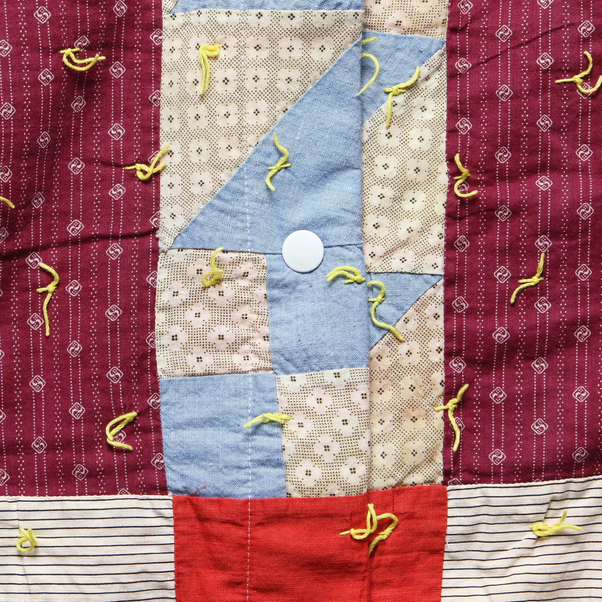 Moving Day Quilt Jacket - Yellow Tassle/Maroon/Red Puzzle